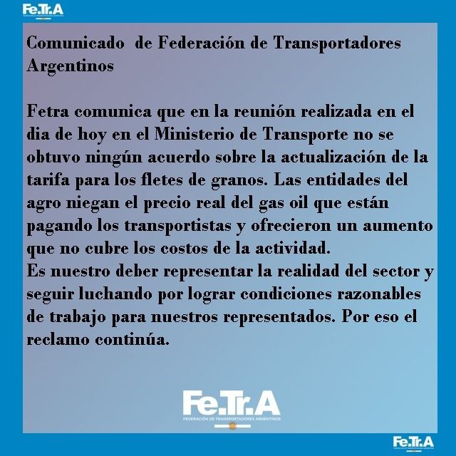 COMUNICADO DE LA FEDERACIÓN DE TRANSPORTADORES ARGENTINOS